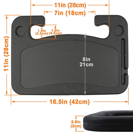 Grey Multi-Functional Car Steering Wheel Tray - Portable Auto Desk for Eating, Laptop, and Drink Holder (42x28CM)