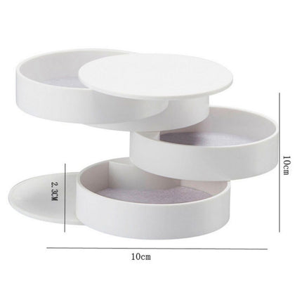 White 4-Layer Rotating Jewelry Storage Box - Dust-Proof Velvet Lined Organizer for Rings, Coins, and Hair Accessories (10x10CM)