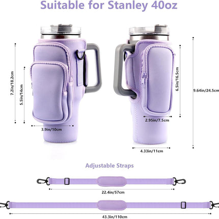 40oz Beige Insulated Tumbler Carrier Sleeve with Adjustable Shoulder Strap - Neoprene Triple-Pocket Holder for Outdoor and Car Use
