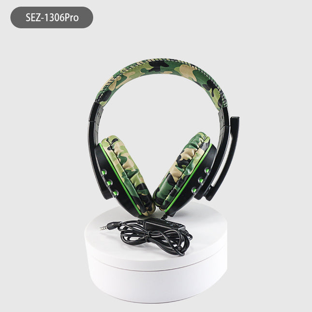 Camouflage Green Over-Ear Wired Gaming Headset with Microphone