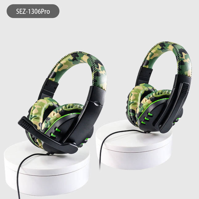 Camouflage Green Over-Ear Wired Gaming Headset with Microphone
