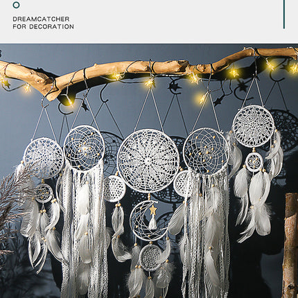 5-Piece Bohemian Handmade Dreamcatcher Wall Hanging Set (White) - Nordic Style Feather Room Decor with Premium Gift Box