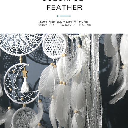 5-Piece Bohemian Handmade Dreamcatcher Wall Hanging Set (White) - Nordic Style Feather Room Decor with Premium Gift Box