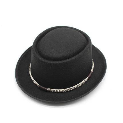 Black Unisex Stylish Pure Woolen Short-Brimmed Fedora - Classic British Gentleman's Fedora with Curled Brim and Dimpled Top