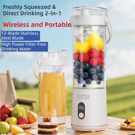 White Portable 600ml Wireless Juicer Blender with 12-Leaf Blades - 20,000 RPM High-Speed Smoothie Maker & Self-Cleaning Personal Blender for Travel and Home