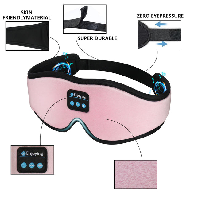 Pink 3D Wireless Bluetooth Sleep Mask with Integrated Stereo