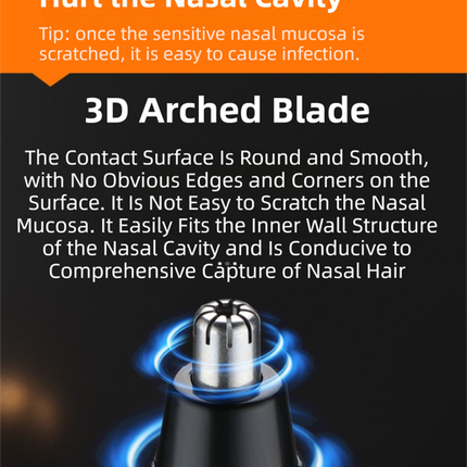 CX-D2 Black Electric Nose Hair Trimmer(12x2.5CM) - High-Speed 360° Rotating Blade, Painless Ear and Nose Hair Groomer with USB Charging