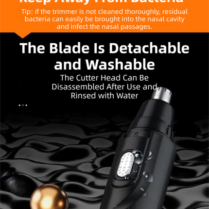 CX-D2 Black Electric Nose Hair Trimmer(12x2.5CM) - High-Speed 360° Rotating Blade, Painless Ear and Nose Hair Groomer with USB Charging