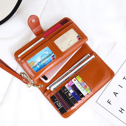 Rose Red Women's Long Buckle Closure Wallet - PU Lether Large Capacity Multi-Slot Card Holder & Purse Combo wIth Wristband
