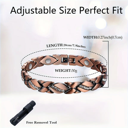 Leaf Magnetic Therapy Bracelet with Rhinestones - Geometric Stylish Wristband & Wellness Jewelry, Free Removel Tool(Sliver)