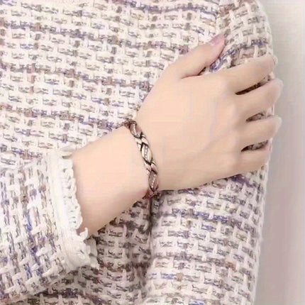 Leaf Magnetic Therapy Bracelet with Rhinestones - Geometric Stylish Wristband & Wellness Jewelry, Free Removel Tool(Sliver)