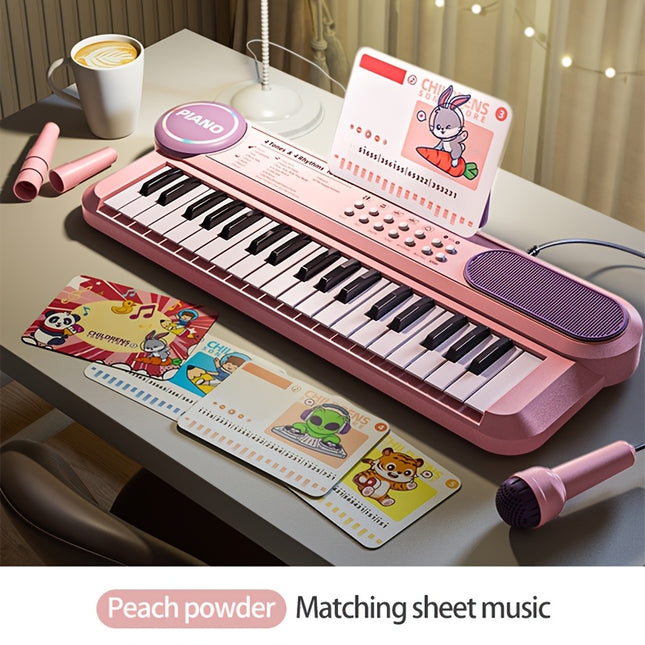 Portable Kids' Electronic Piano with Sheet Music and Microphone (Peach V888-ELOSUNG42604