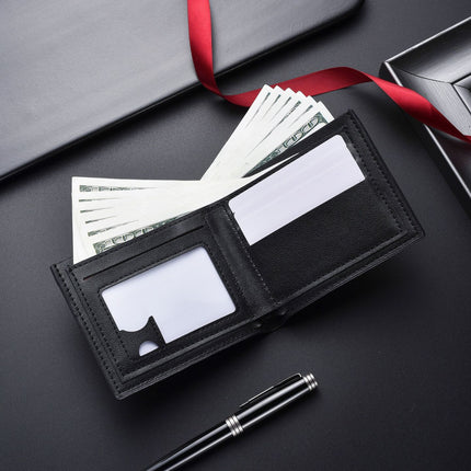 Black Men's Ultra-Thin PU Leather Wallet - Compact & Stylish Bi-fold Purse with Multiple Card Slots