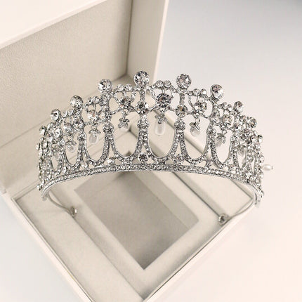 Exquisite Handmade Bridal Pearl and Rhinestone Crown - K9 White Crystal Princess Tiara for Weddings and Birthdays