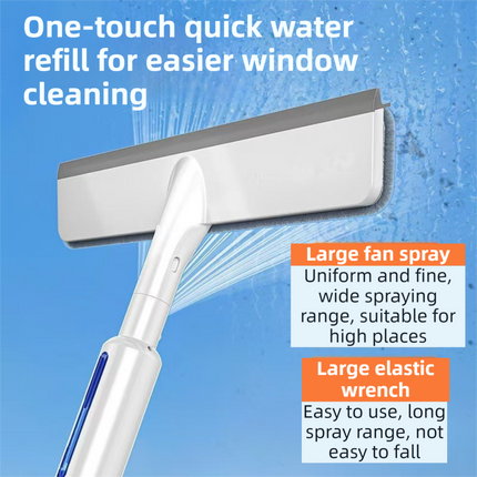 3-in-1 Spray Window Squeegee with 35cm Clean-Panel & 115cm Extension Pole - Multi-functional Spray, Scrub & Squeegee Tool with 3 Microfiber Cloths