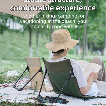 Green Portable Folding Camping Chair with Backrest & Storage-Bag - Ultra-Light Aluminum Alloy Lawn Chair, Beach & Balcony Travel Seating
