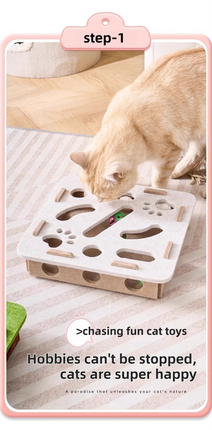 Green-Brown Felt Puzzle Flower Shape Box Cat Toy with 2 Metal Bell Balls - Scratch-Resistant & Interactive Hide-and-Seek Toy, Brain Stimulating Fun
