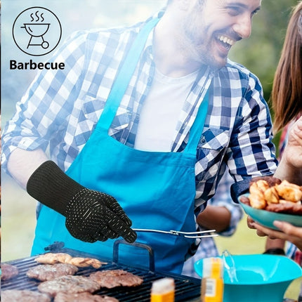 One Pair Red Extreme Heat Resistant BBQ Gloves (800°C/1472°F) - Non-Slip Silicone Coated Fireproof Mitts for Smoker, Oven & Industrial Use