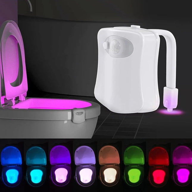8-Color LED Toilet Night Light - Universal Fit Smart Motion Activated Bathroom Bowl Light, Multi-Color Cycle & Fixed Mode