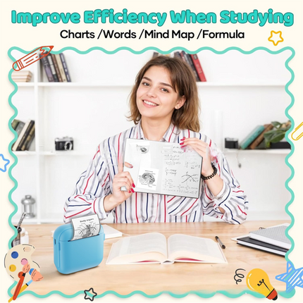Purple X6 Mini Portable Bluetooth Instant Photo & Note Printer for Students - Deluxe 20-Piece Gift Set with 12 Paper Rolls, Color Pens & Storage Bag