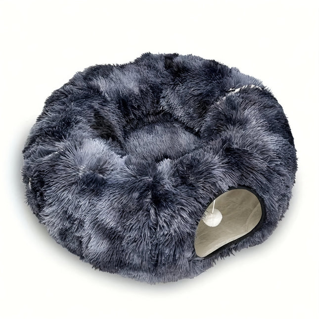 2-In-1 Dark Blue Tie-Dye Donut-Shaped Cat Tunnel Bed
