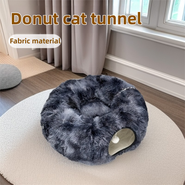 2-In-1 Dark Blue Tie-Dye Donut-Shaped Cat Tunnel Bed