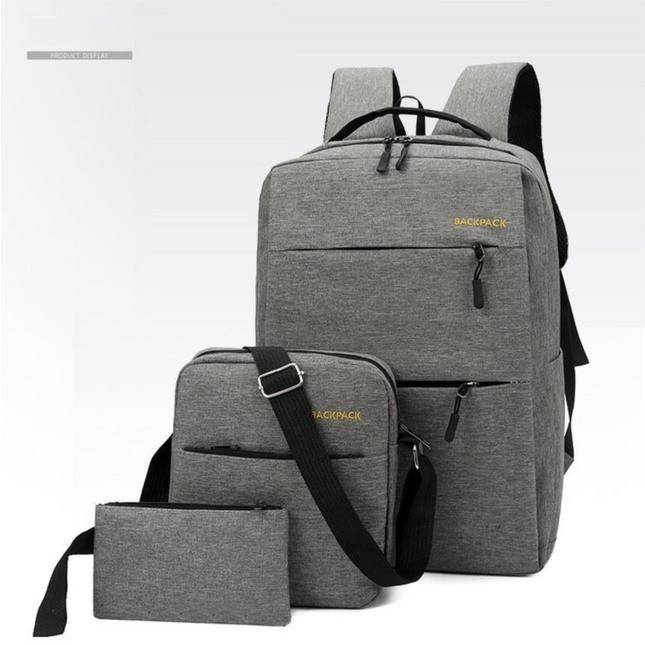 Grey 3-PCS Multi-Functional & Lightweight Backpacks Set for Students - Large Capacity Durable Travel Daypack with USB Charging Port, Fit in 14-Inch Laptop Bag