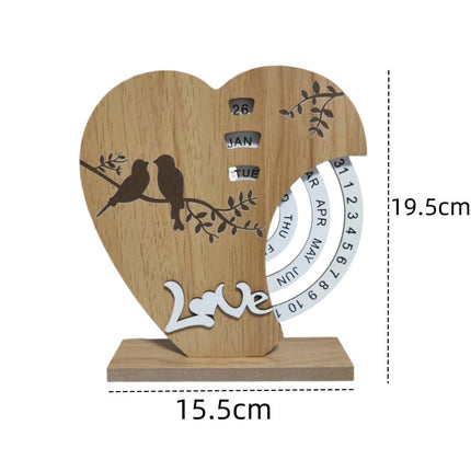 Artistic Heart Timber Perpetual Calendar Decoration(19.5x15.5 CM) - Manual Rotating Date Tracker