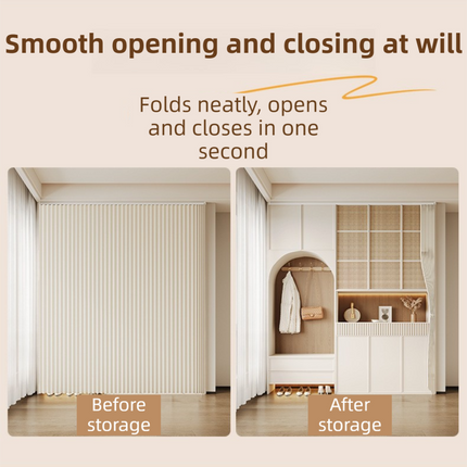 150 X 180 CM Gray Blue Linen-Look Dust Drill-Free Pull-Curtain - Folding Doorless Closet Divider with Magnetic Closure & Hanging Rings