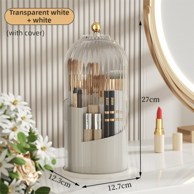 White 360 Degree Rotating Makeup Brush Holder with Transparent Dust-Proof Sliding V888-ELOSUNG42743