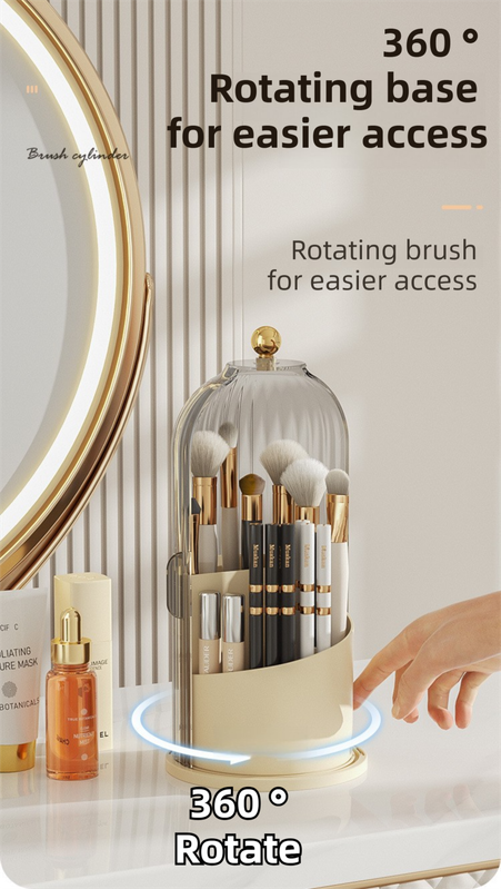 White 360 Degree Rotating Makeup Brush Holder with Transparent Dust-Proof Sliding – product detail