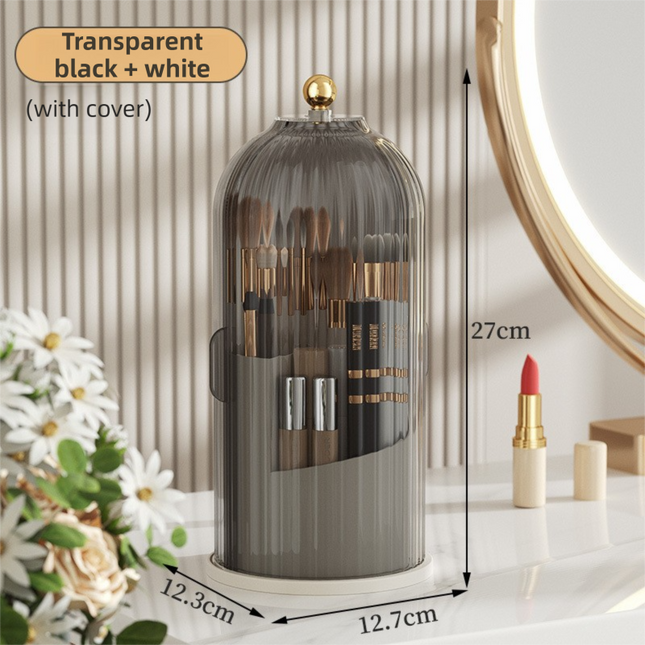 White 360 Degree Rotating Makeup Brush Holder with Black Transparent Dust-Proof Sliding V888-ELOSUNG42744
