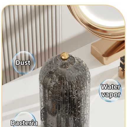 White 360 Degree Rotating Makeup Brush Holder with Black Transparent Dust-Proof Sliding – shape and profile