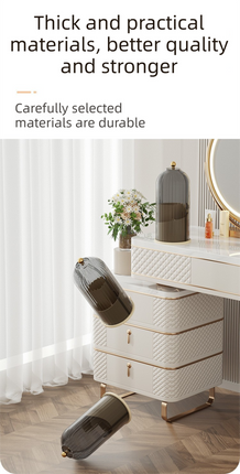White 360 Degree Rotating Makeup Brush Holder with Black Transparent Dust-Proof Sliding – hardware detail
