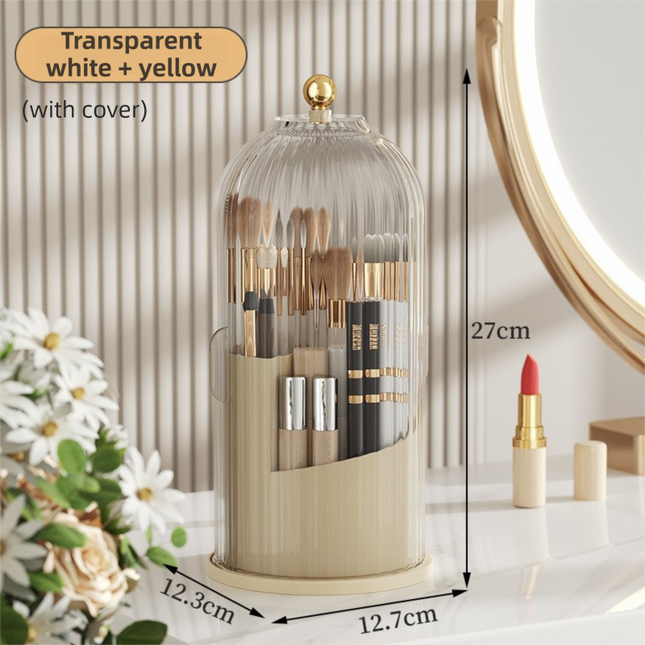 Yellow 360 Degree Rotating Makeup Brush Holder with Transparent Dust-Proof Sliding V888-ELOSUNG42745