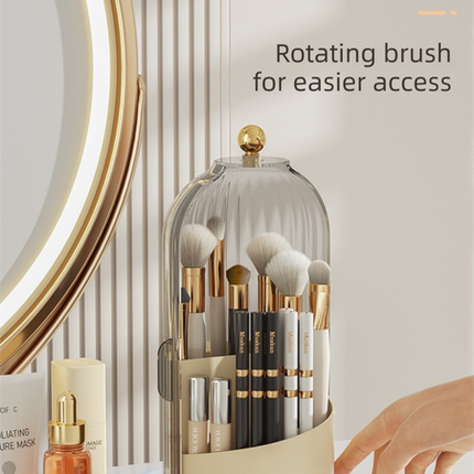 Yellow 360 Degree Rotating Makeup Brush Holder with Transparent Dust-Proof Sliding – product detail