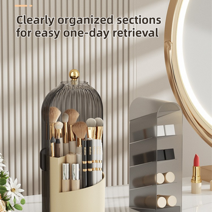 Yellow 360 Degree Rotating Makeup Brush Holder with Transparent Dust-Proof Sliding – product features