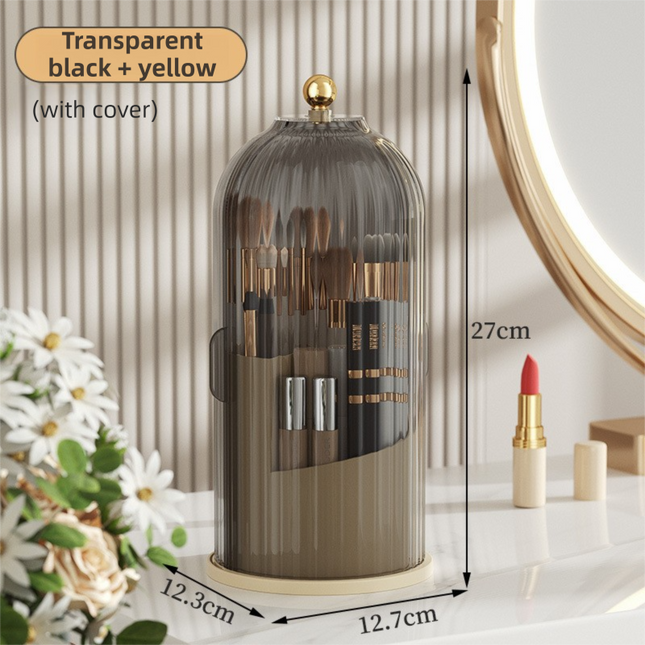 Yellow 360 Degree Rotating Makeup Brush Holder with Black Transparent Dust-Proof Sliding