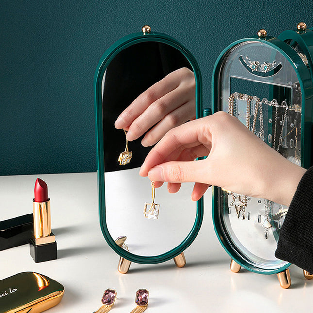 White 4-Layer Retractable Screen-Style Jewelry Display Stand With Mirror Zone – product detail