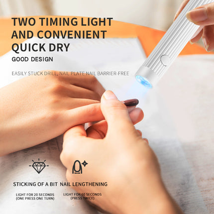 White Mini Handheld LED/UV Manicure Light with Digital Display - Portable One-Finger Curing Pen