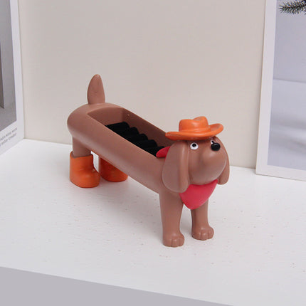 Brown Resin Dachshund Puppy Ring Earring Tray with Sponge Slots - Unique Dog Lover Gift