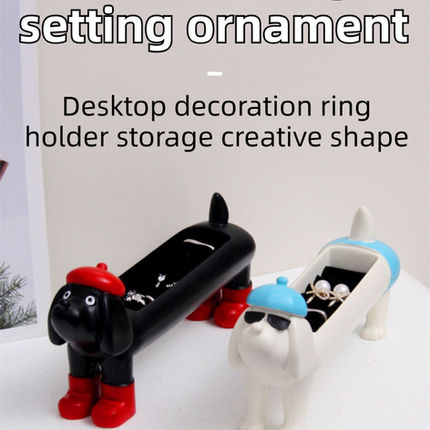 Brown Resin Dachshund Puppy Ring Earring Tray with Sponge Slots - Unique Dog Lover Gift