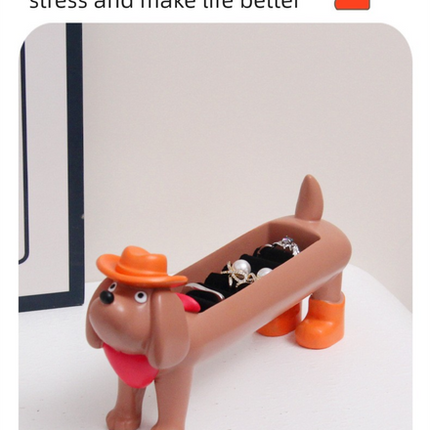 Brown Resin Dachshund Puppy Ring Earring Tray with Sponge Slots - Unique Dog Lover Gift