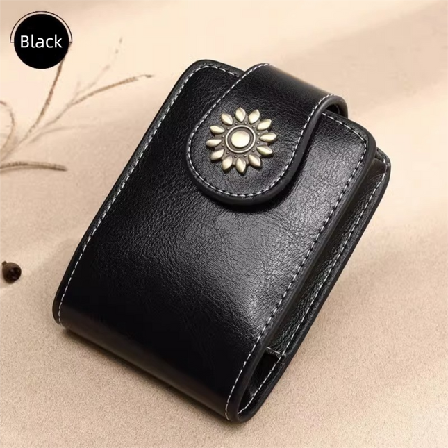 Black Sleek Compact PU Leather Flap-Top Lip Gloss Organizer with Built-in Mirror V888-ELOSUNG42770