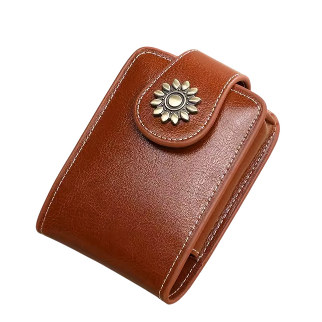 Brown Sleek Compact PU Leather Flap-Top Lip Gloss Organizer with Built-in Mirror V888-ELOSUNG42771