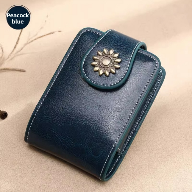 Peacock Blue Sleek Compact PU Leather Flap-Top Lip Gloss Organizer with Built-in Mirror V888-ELOSUNG42772