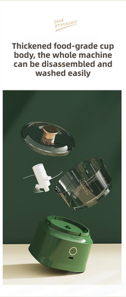 Green Wireless Electric Kitchen Grinder -  Portable 150ml Baby Food Maker with 3 Stainless Steel Blades, USB Charging