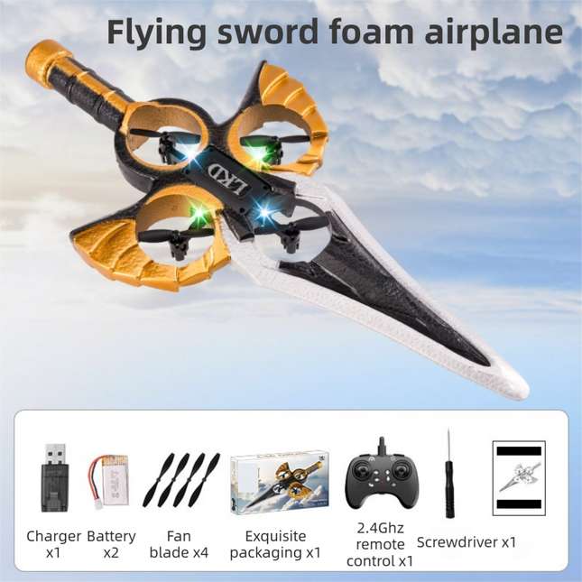 L36 Remote Control Flying Stunt Sword with 360 Degree Flip & One-Key Takeoff (2 Battery V888-ELOSUNG42783
