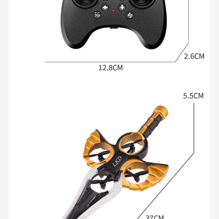 L36 Remote Control Flying Stunt Sword with 360° Flip & One-Key Takeoff - Fully Guarded Propellers and LED Night Lights for Safety & 4-Turbofan High Power Motor (2 Battery Included)