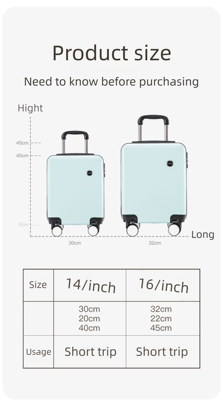 Black 14 Inch Lightweight Carry-on Luggage for heights over 1.6m – product detail